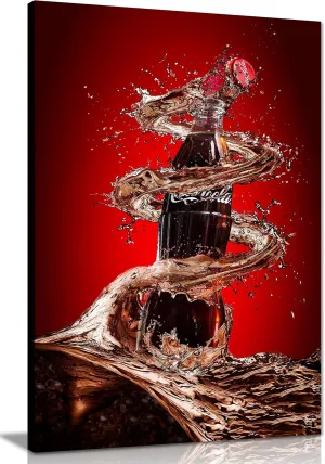 Panther Print Fine Art Prints Coca Cola Splash Drink Artistic Framed Canvas Print, Pictures for Home Walls, Bedroom, Living Room & Bathroom Decor 91x61cm (36x24in)