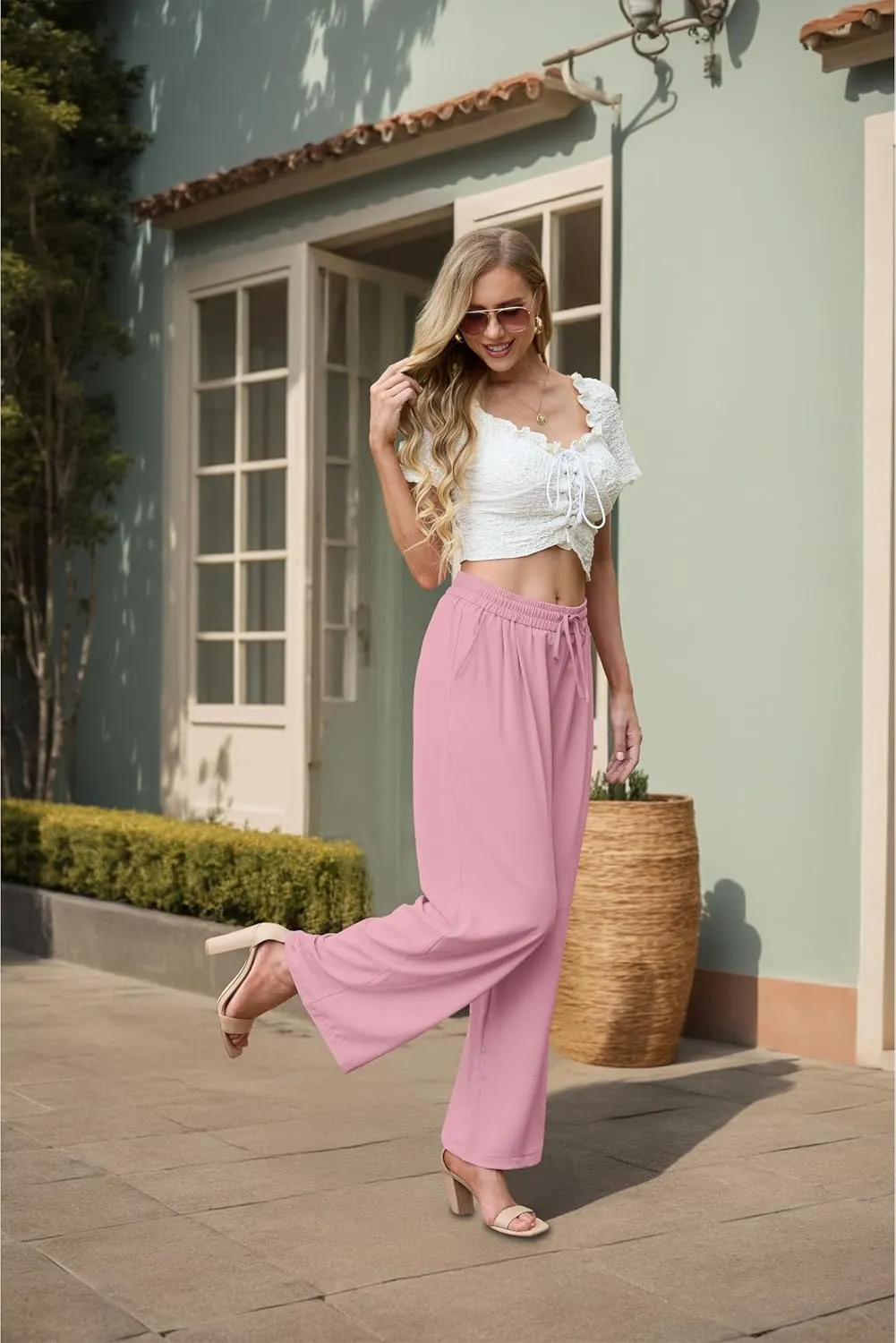 Pants for Women Loose Casual Long Open Front Breathable Pant with Pockets