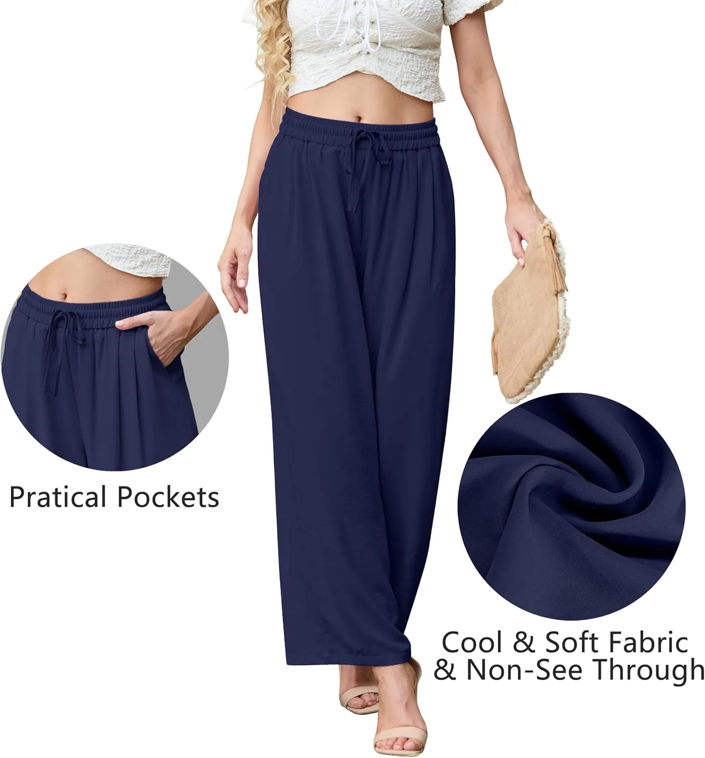 Pants for Women Loose Casual Long Open Front Breathable Pant with Pockets
