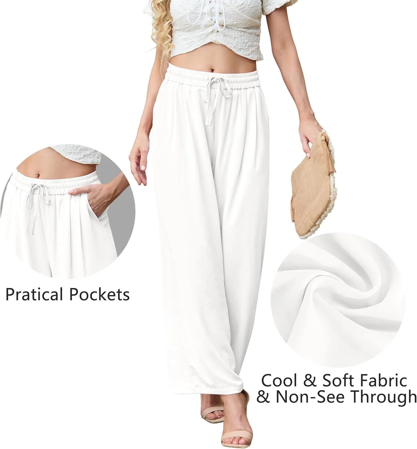Pants for Women Loose Casual Long Open Front Breathable Pant with Pockets
