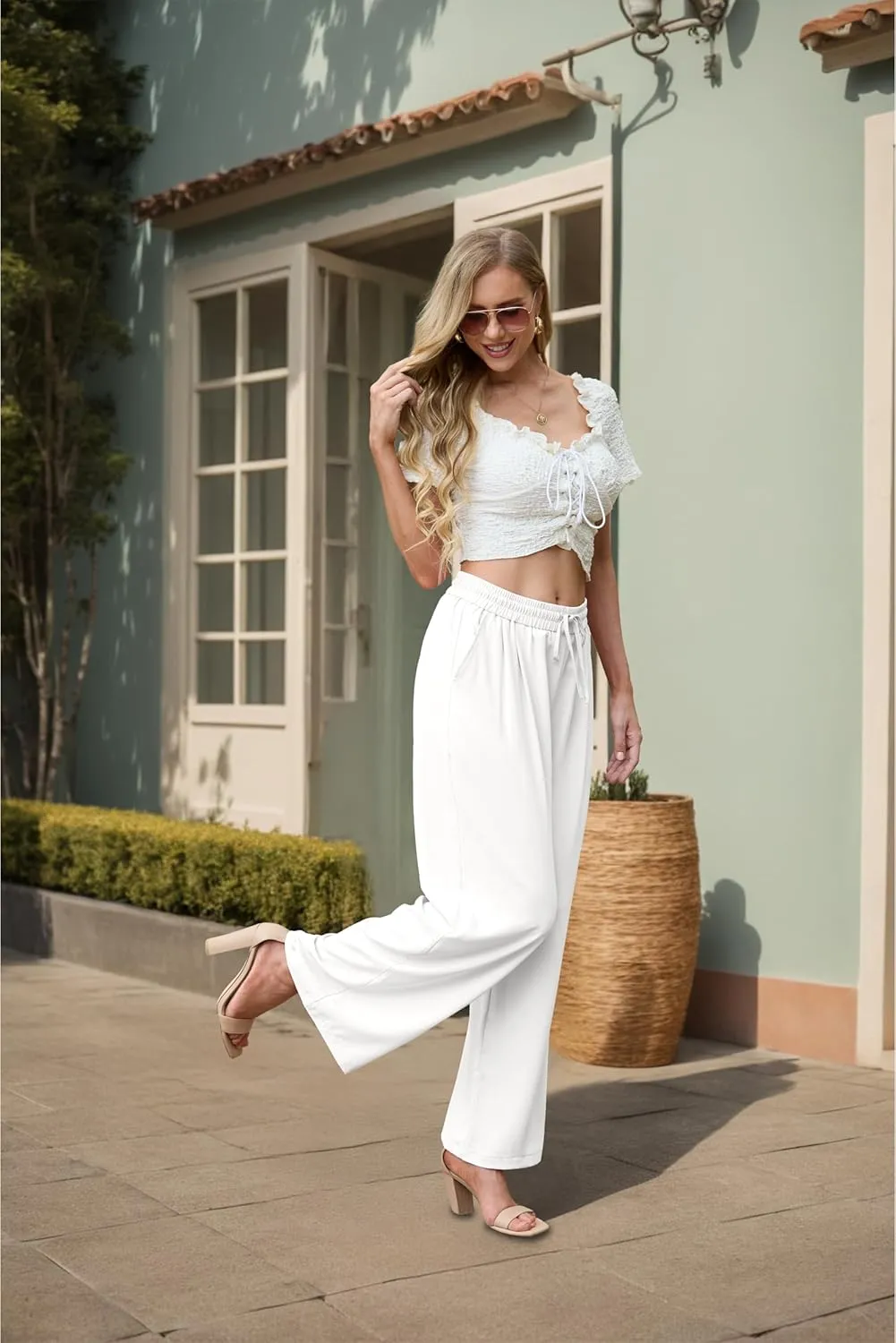 Pants for Women Loose Casual Long Open Front Breathable Pant with Pockets