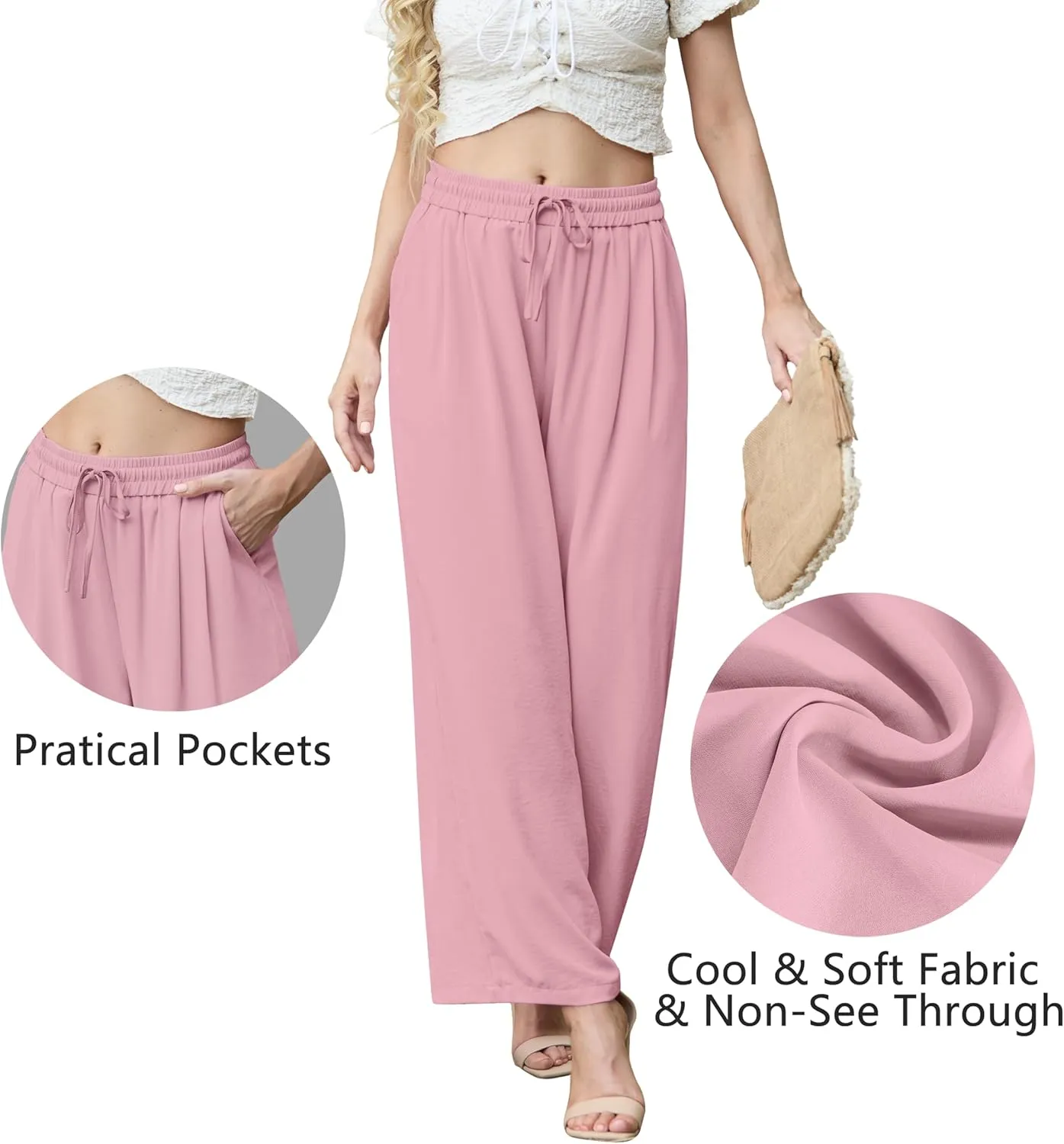 Pants for Women Loose Casual Long Open Front Breathable Pant with Pockets
