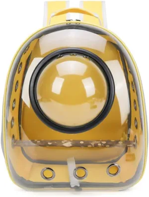 Parrot Backpack Transparent Pet Birds Carrier Shoulders Bag Parrot Cage Backpack with Wooden Perch Yellow