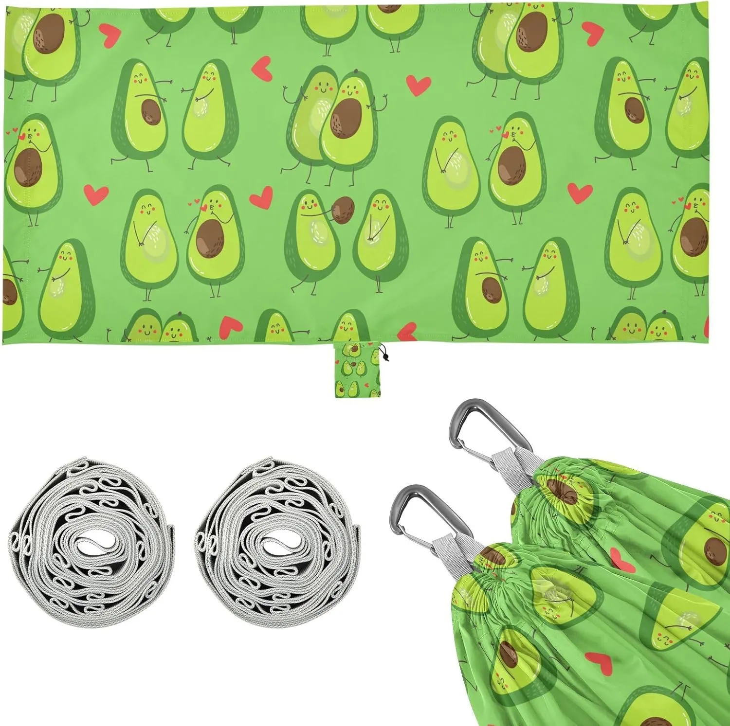 Pattern with Cute Funny Avocado Camping Hammock with Tree Straps, Portable Lightweight Parachute Hammocks Camping Accessories Gear for Indoor Outdoor Backpacking Travel Hiking Beach