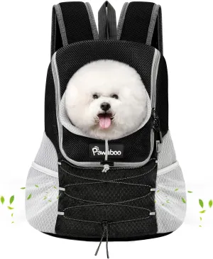 Pawaboo Pet Dog Carrier Backpack, Puppy Dog Travel Front Carrier for Small Medium Dogs Cats, Adjustable Breathable Dog Carrying Backpack with Safety Strips for Hiking, Walking (Black L Up to 14 lbs)