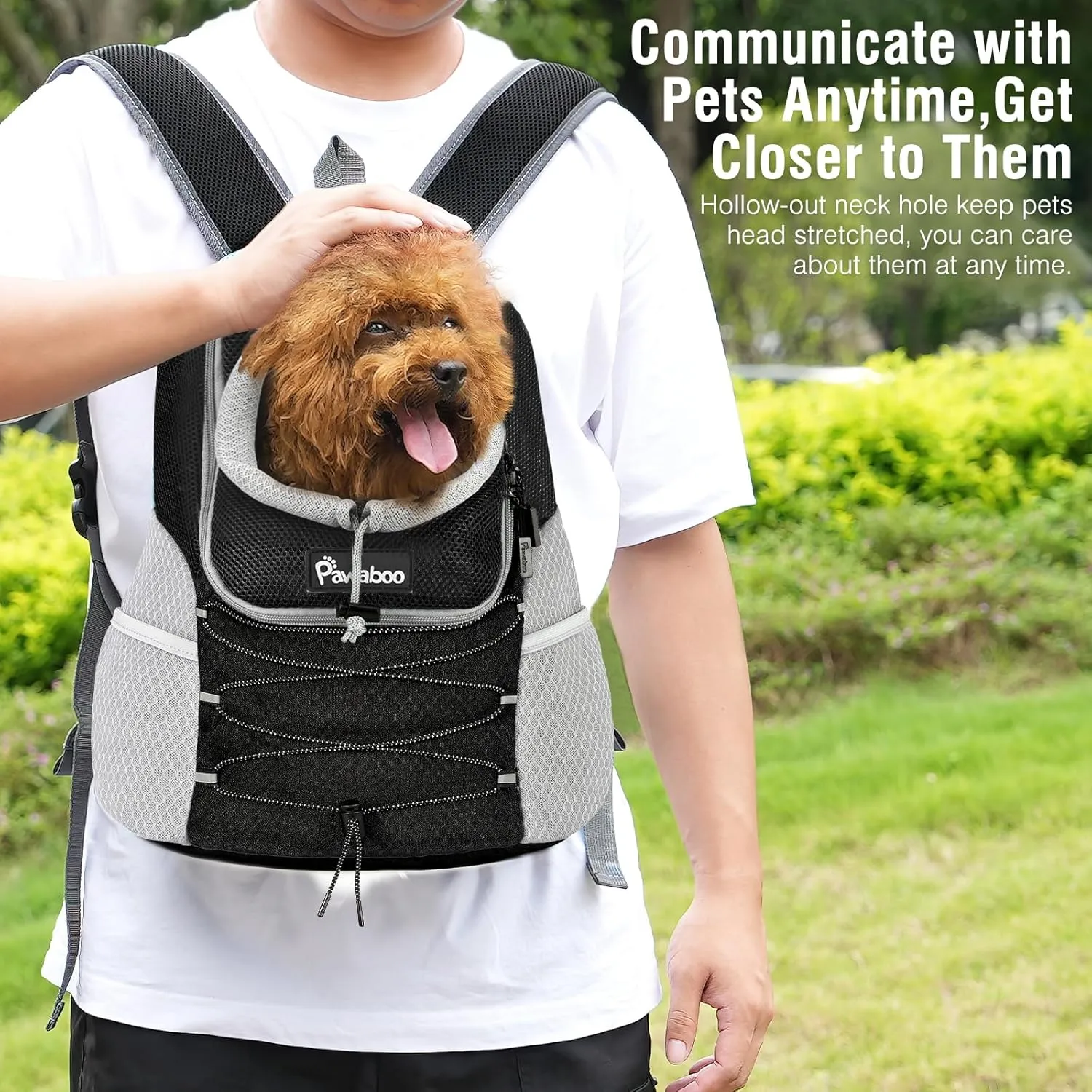 Pawaboo Pet Dog Carrier Backpack, Puppy Dog Travel Front Carrier for Small Medium Dogs Cats, Adjustable Breathable Dog Carrying Backpack with Safety Strips for Hiking, Walking (Black L Up to 14 lbs)