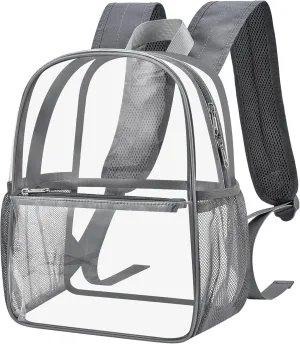 Paxiland Clear Backpack Stadium Approved, Size 12x9x4 Small Clear Bag for Stadium Events with Front Pocket, See Through Backpack for Sport Events Concert, Grey