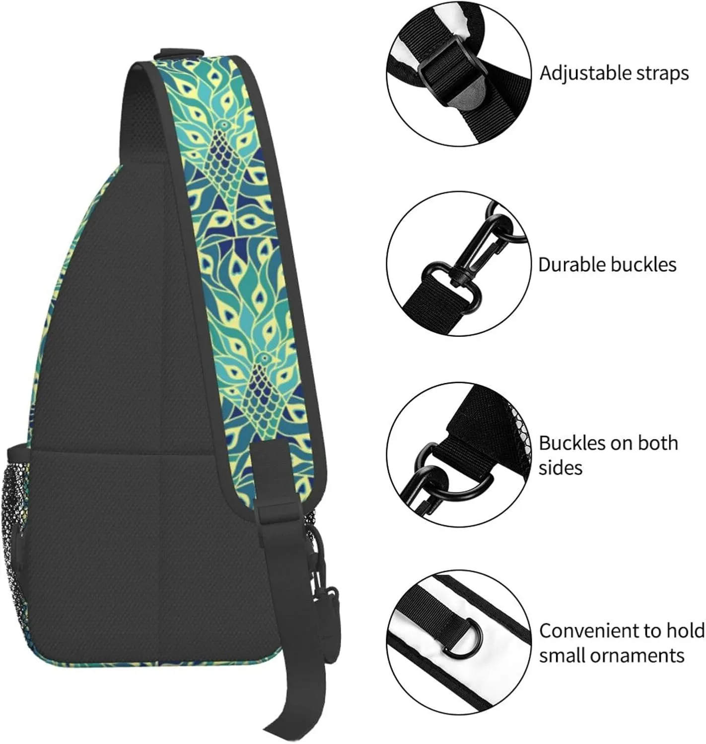 Peacock Shoulder Bag Cute Sling Backpack Daypack Casual Feather Hiking Bag Womens Backpack Bag Animal Bag