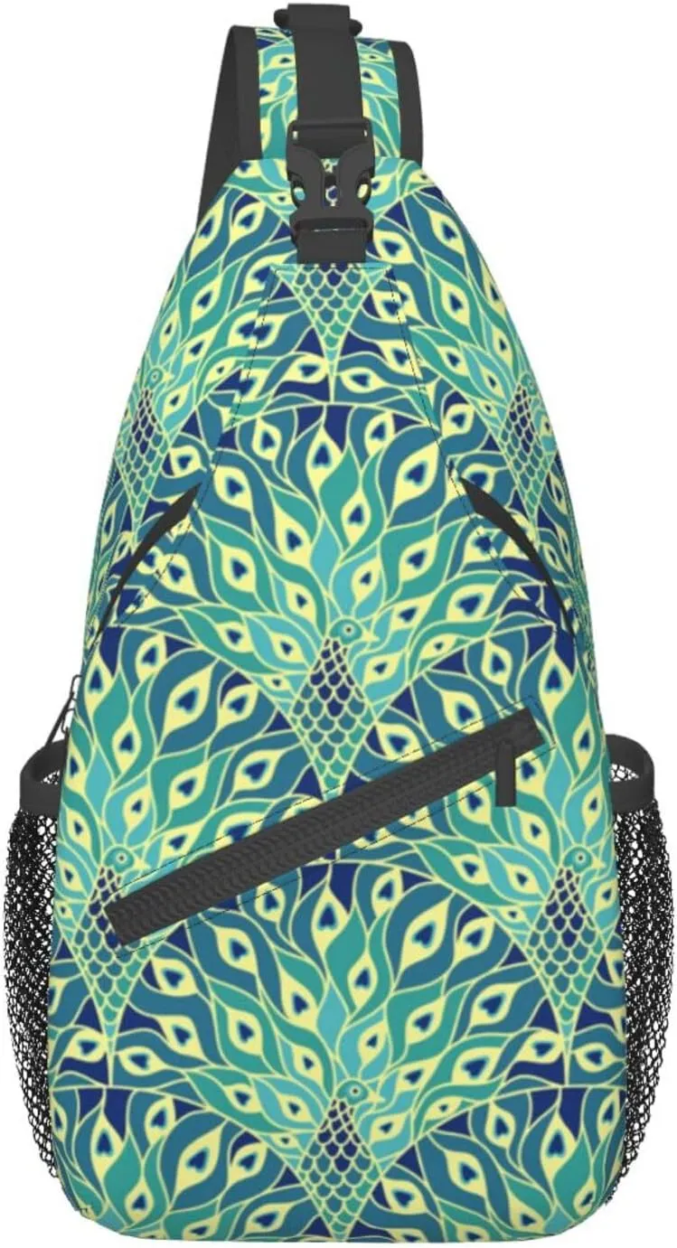 Peacock Shoulder Bag Cute Sling Backpack Daypack Casual Feather Hiking Bag Womens Backpack Bag Animal Bag