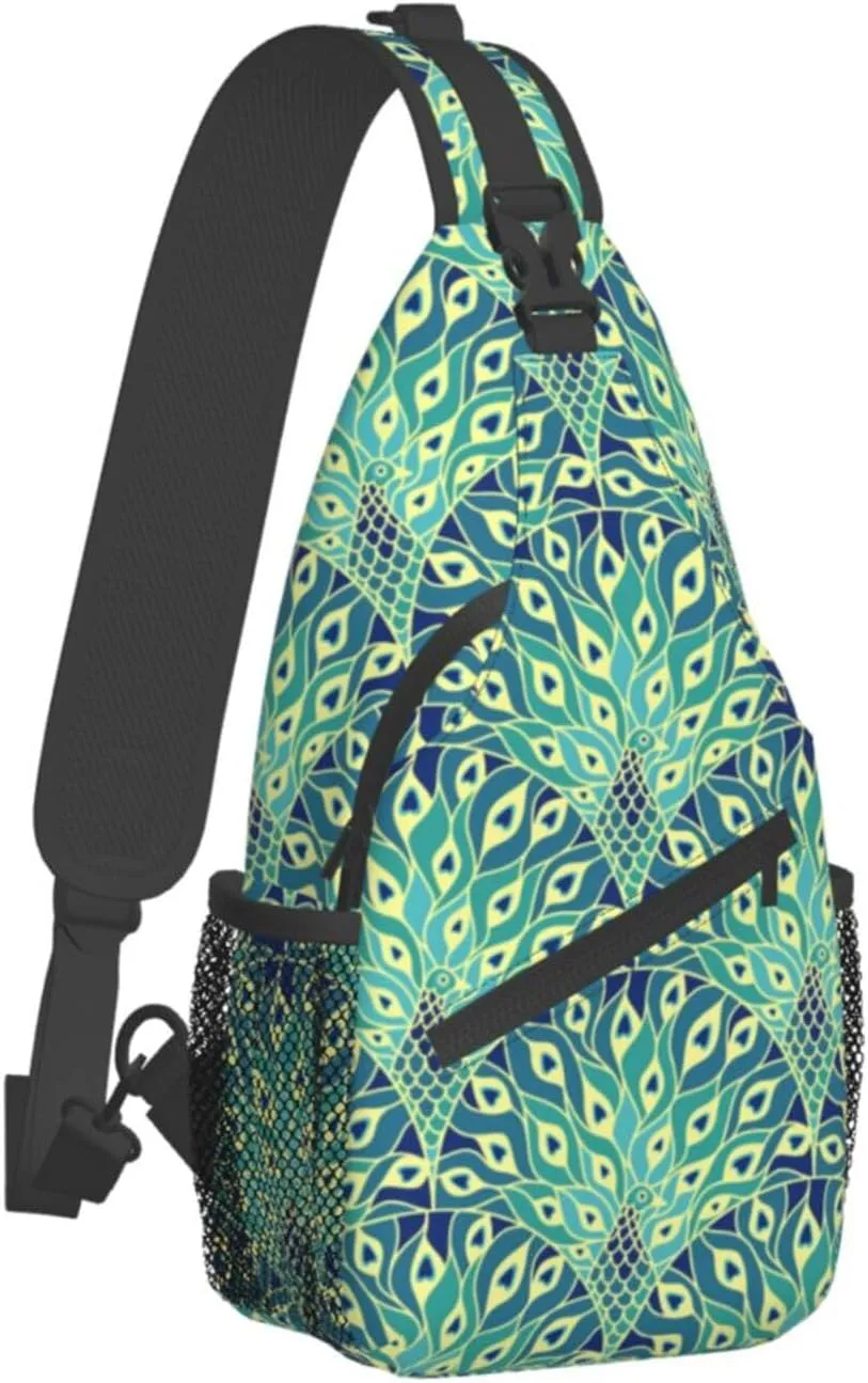 Peacock Shoulder Bag Cute Sling Backpack Daypack Casual Feather Hiking Bag Womens Backpack Bag Animal Bag
