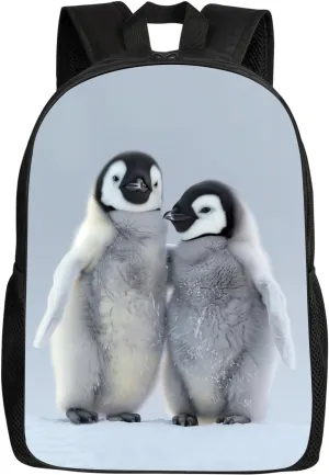 Penguin School Backpack Cute Baby Emperor Penguin in Snow Bookbag for Teens Kids Boys Girls, Large 17 inch Elementary Junior High University School Bag, Water Resistant Casual Travel Daypack
