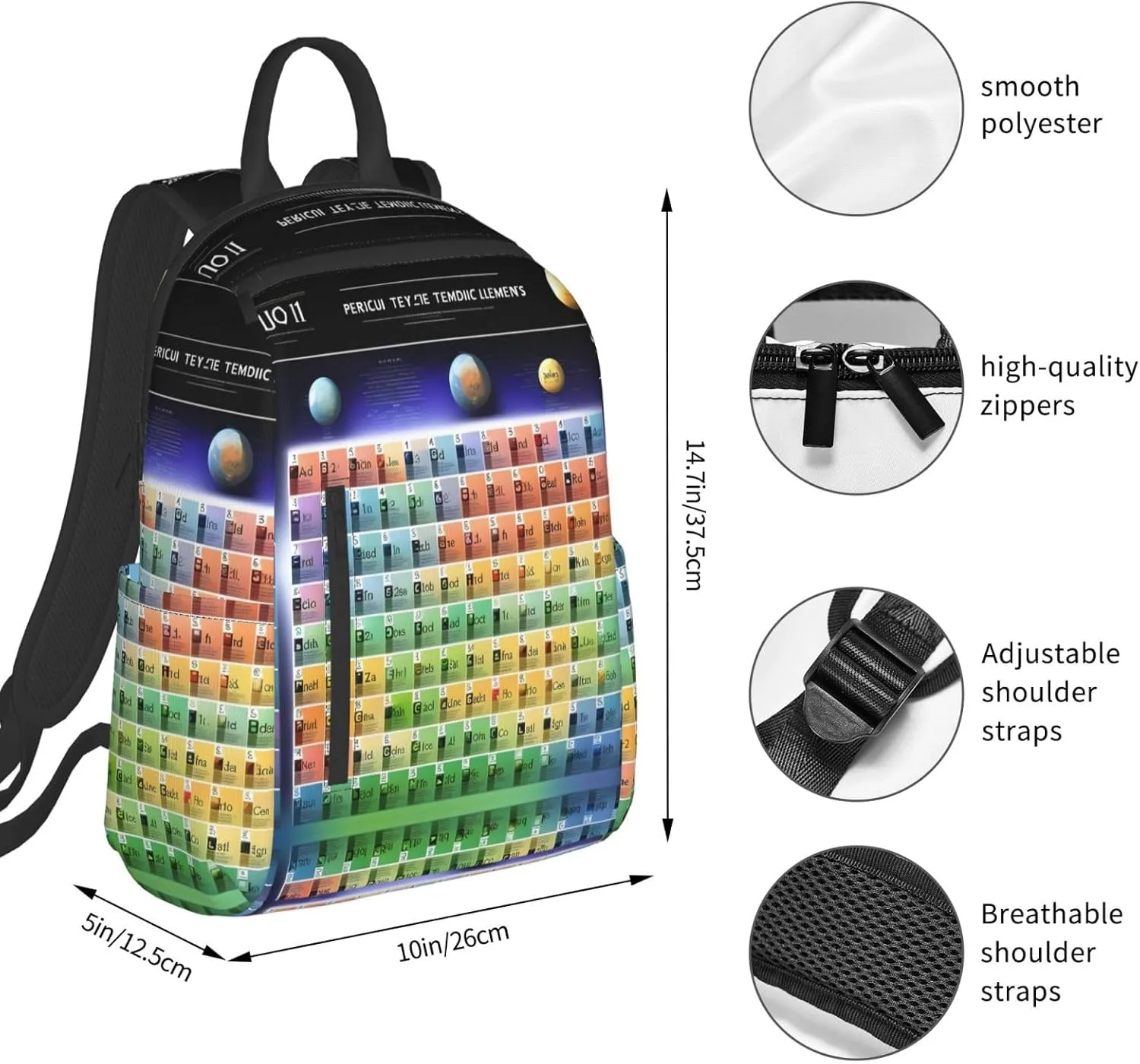 Periodic Table Of Elements Print Lightweight Backpack, Travel Bookbag College Bag,Laptop Backpack For Men Women