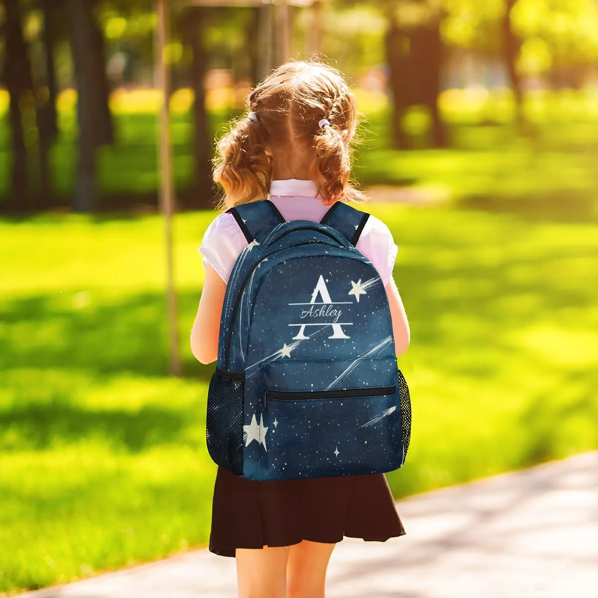 Personalized Backpack with Initial & Name Customized Shoulder Bag for Women Waterproof Travel Casual Daypack Gifts 16in, Starry Galaxy