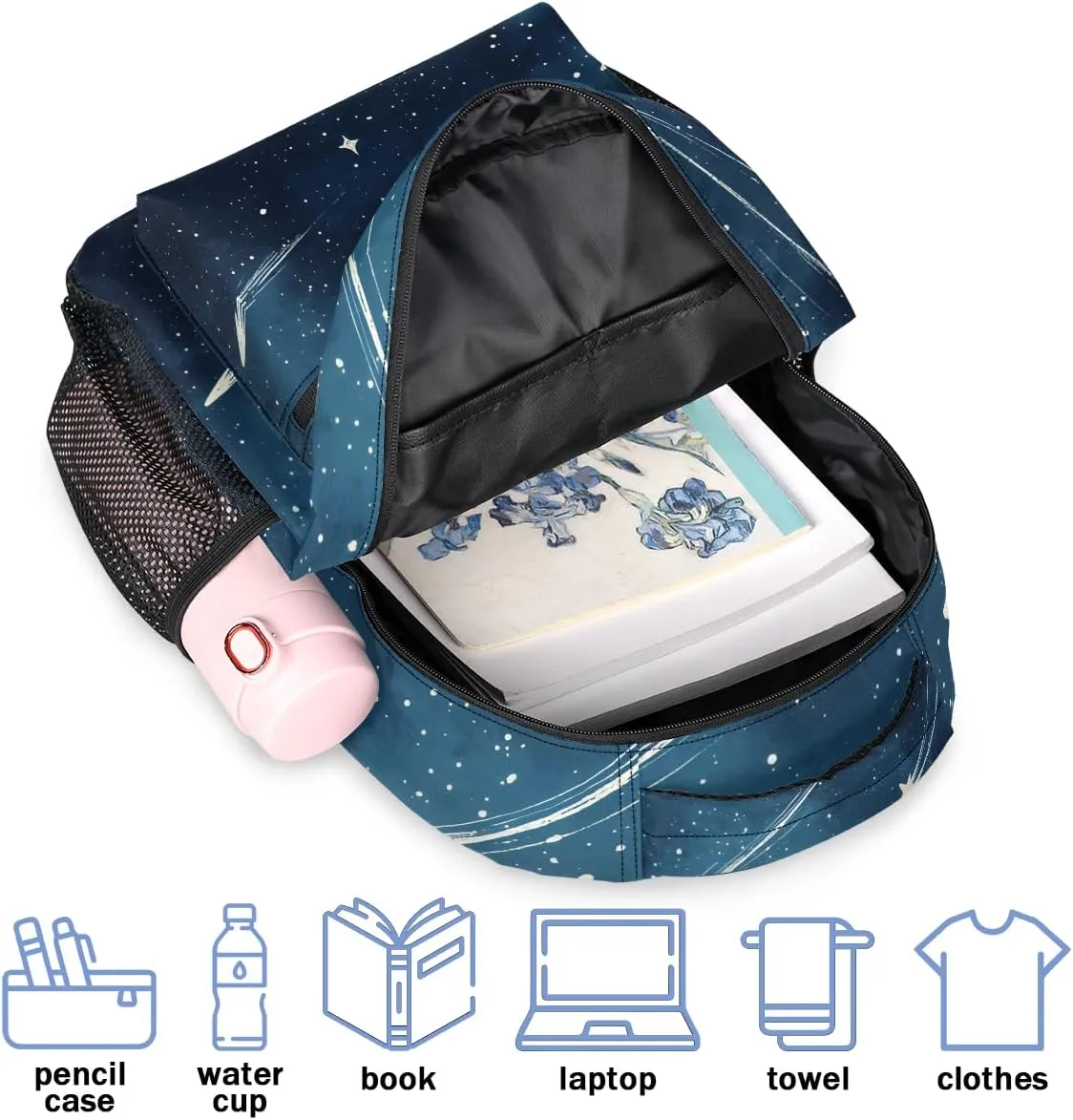 Personalized Backpack with Initial & Name Customized Shoulder Bag for Women Waterproof Travel Casual Daypack Gifts 16in, Starry Galaxy