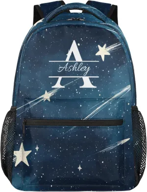 Personalized Backpack with Initial & Name Customized Shoulder Bag for Women Waterproof Travel Casual Daypack Gifts 16in, Starry Galaxy
