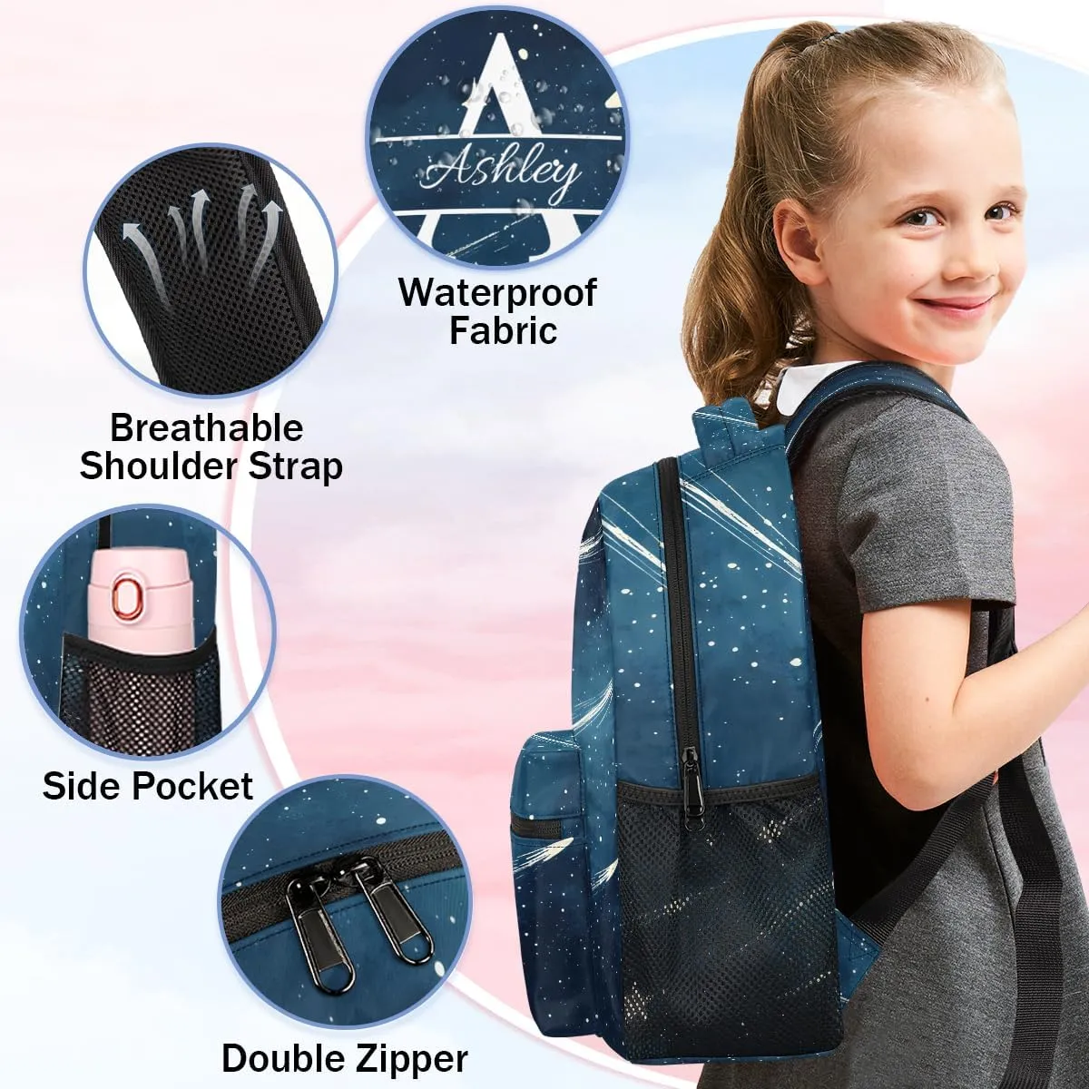 Personalized Backpack with Initial & Name Customized Shoulder Bag for Women Waterproof Travel Casual Daypack Gifts 16in, Starry Galaxy
