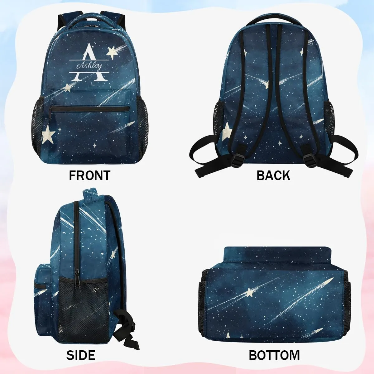 Personalized Backpack with Initial & Name Customized Shoulder Bag for Women Waterproof Travel Casual Daypack Gifts 16in, Starry Galaxy