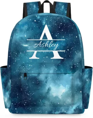 Personalized Backpack with Initial & Name Personalized Shoulder Bag for Women Men Waterproof Travel Casual Daypack 15.1in, Starry Night Sky