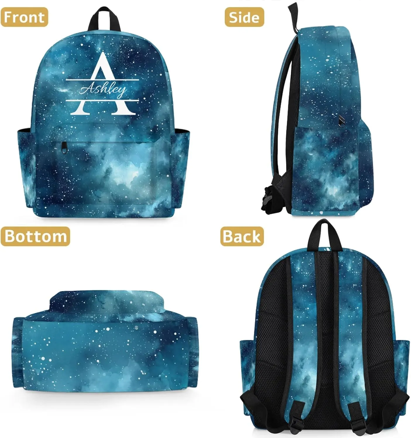 Personalized Backpack with Initial & Name Personalized Shoulder Bag for Women Men Waterproof Travel Casual Daypack 15.1in, Starry Night Sky