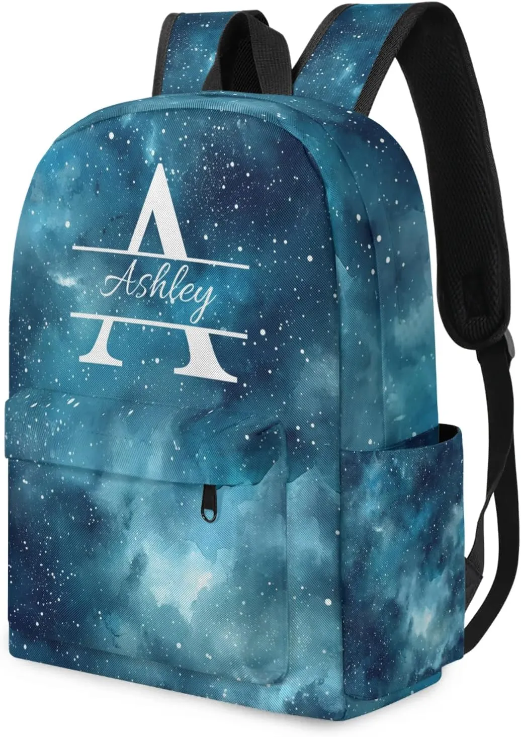 Personalized Backpack with Initial & Name Personalized Shoulder Bag for Women Men Waterproof Travel Casual Daypack 15.1in, Starry Night Sky