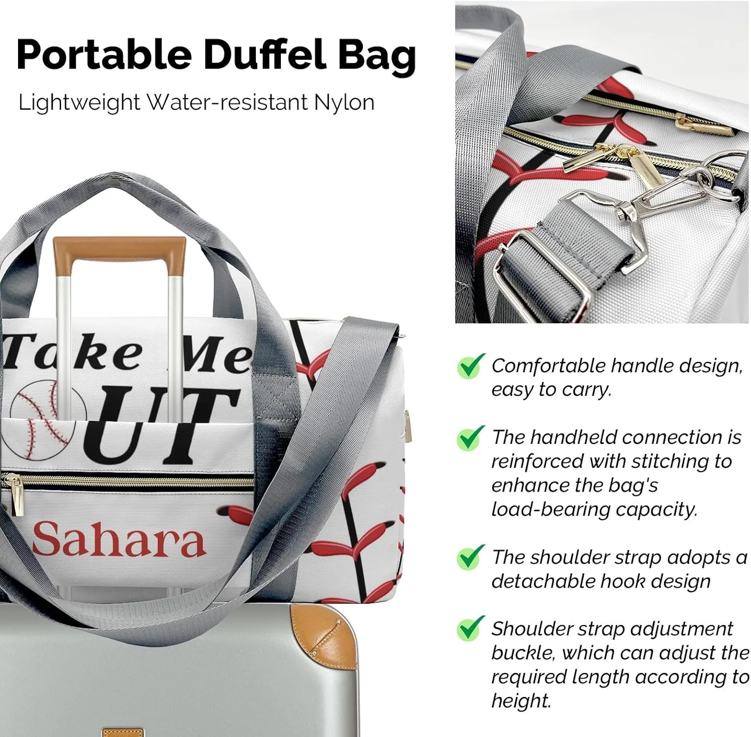Personalized Baseball Custom Multi-functional Travel Bag, Unisex Portable Duffel Bag, Short Distance Travel Assistant