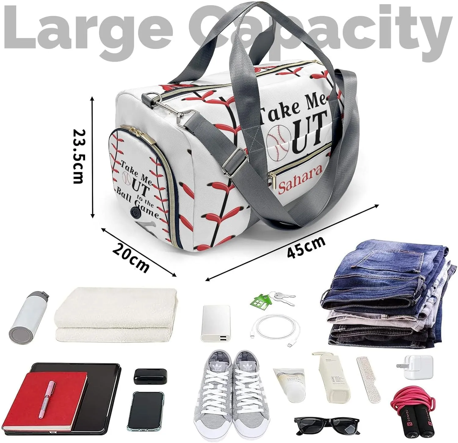 Personalized Baseball Custom Multi-functional Travel Bag, Unisex Portable Duffel Bag, Short Distance Travel Assistant