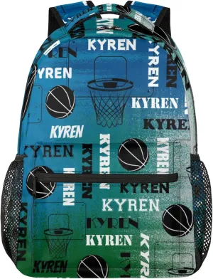Personalized Basketball Backpack for Men Women, Custom Name Laptop Backpack, Customized Sports Bag Daypack for Travel Camping, Blue Green Gray