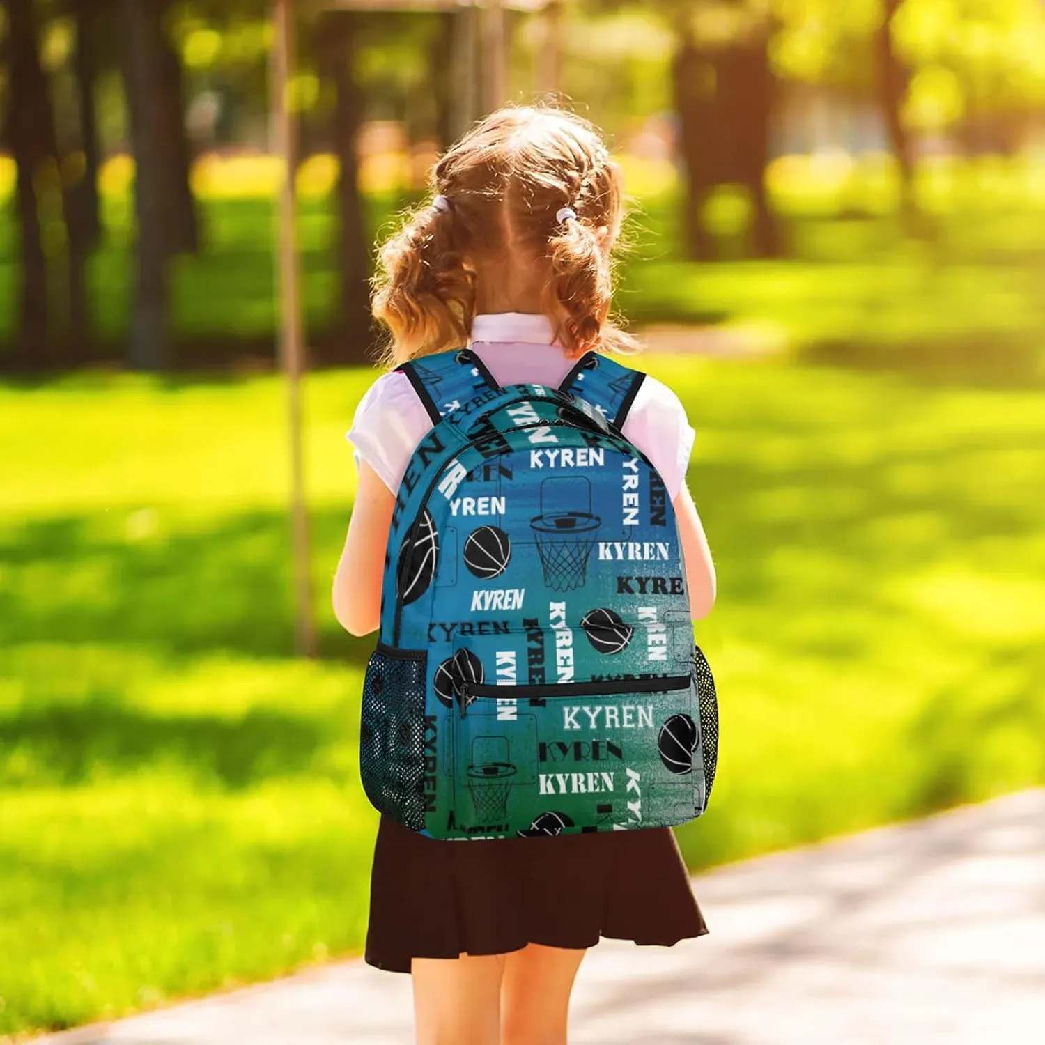 Personalized Basketball Backpack for Men Women, Custom Name Laptop Backpack, Customized Sports Bag Daypack for Travel Camping, Blue Green Gray