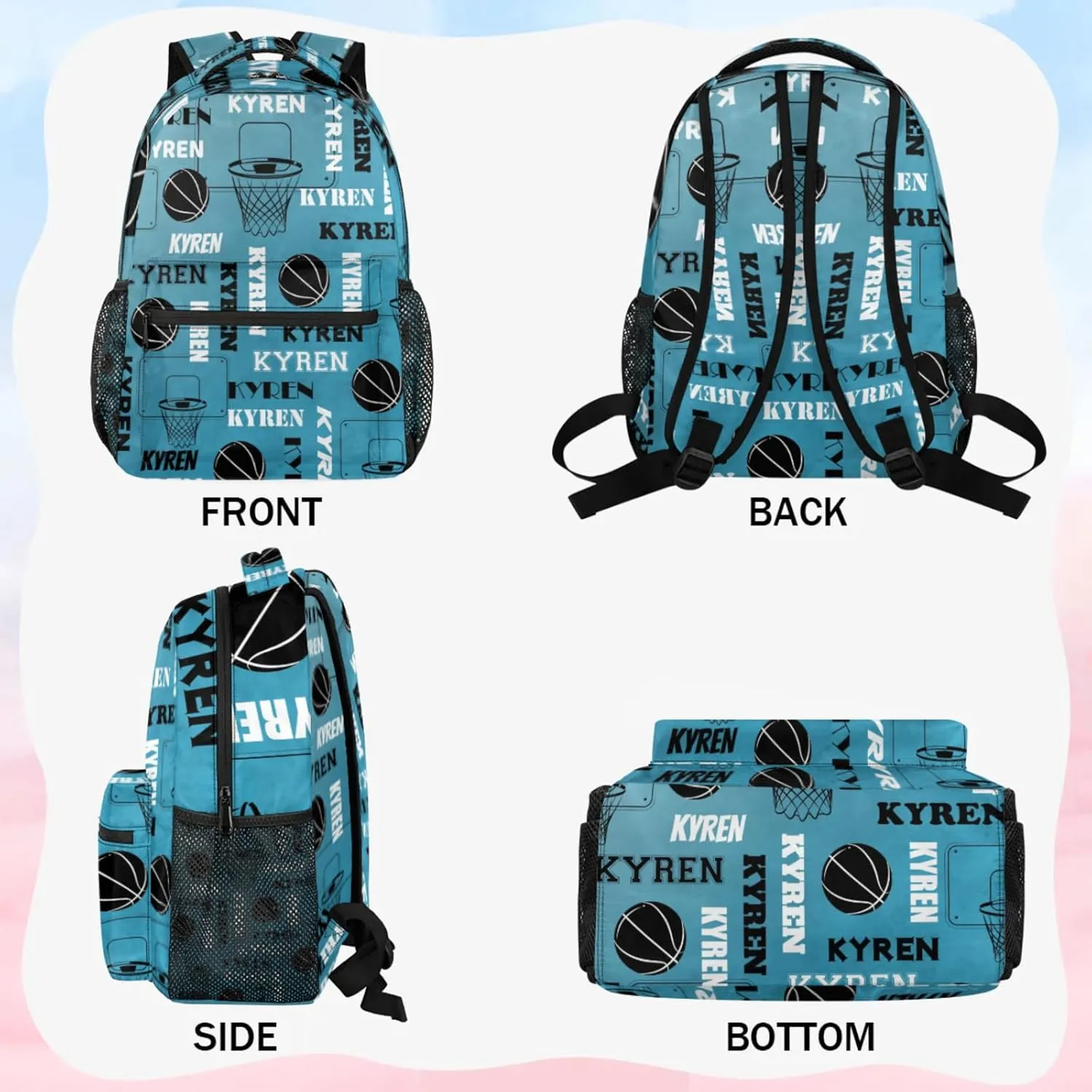 Personalized Basketball Backpack for Men Women, Custom Name Laptop Backpack, Customized Sports Bag Lightweight Daypack for Travel Camping, Dark Blue