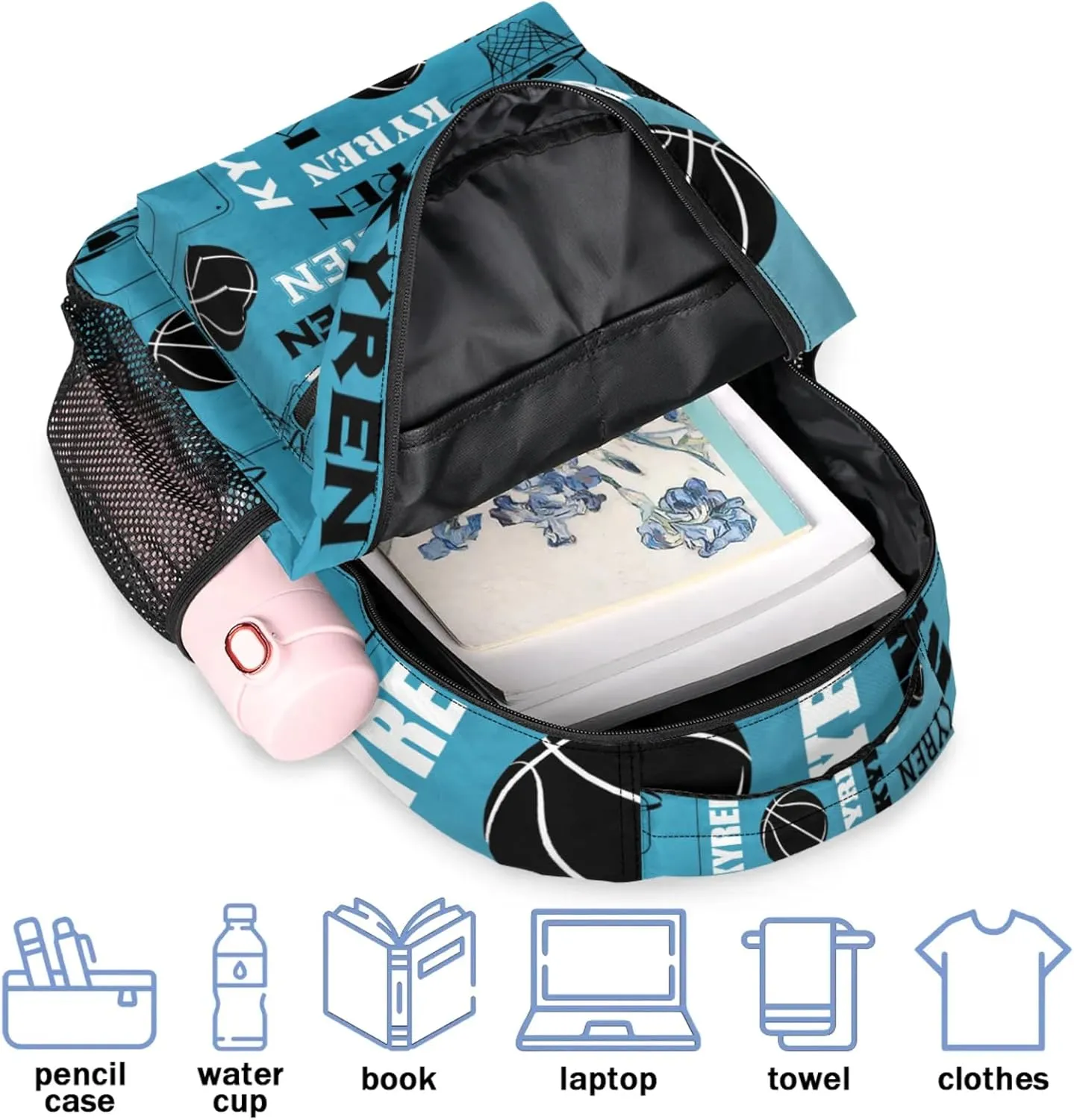 Personalized Basketball Backpack for Men Women, Custom Name Laptop Backpack, Customized Sports Bag Lightweight Daypack for Travel Camping, Dark Blue
