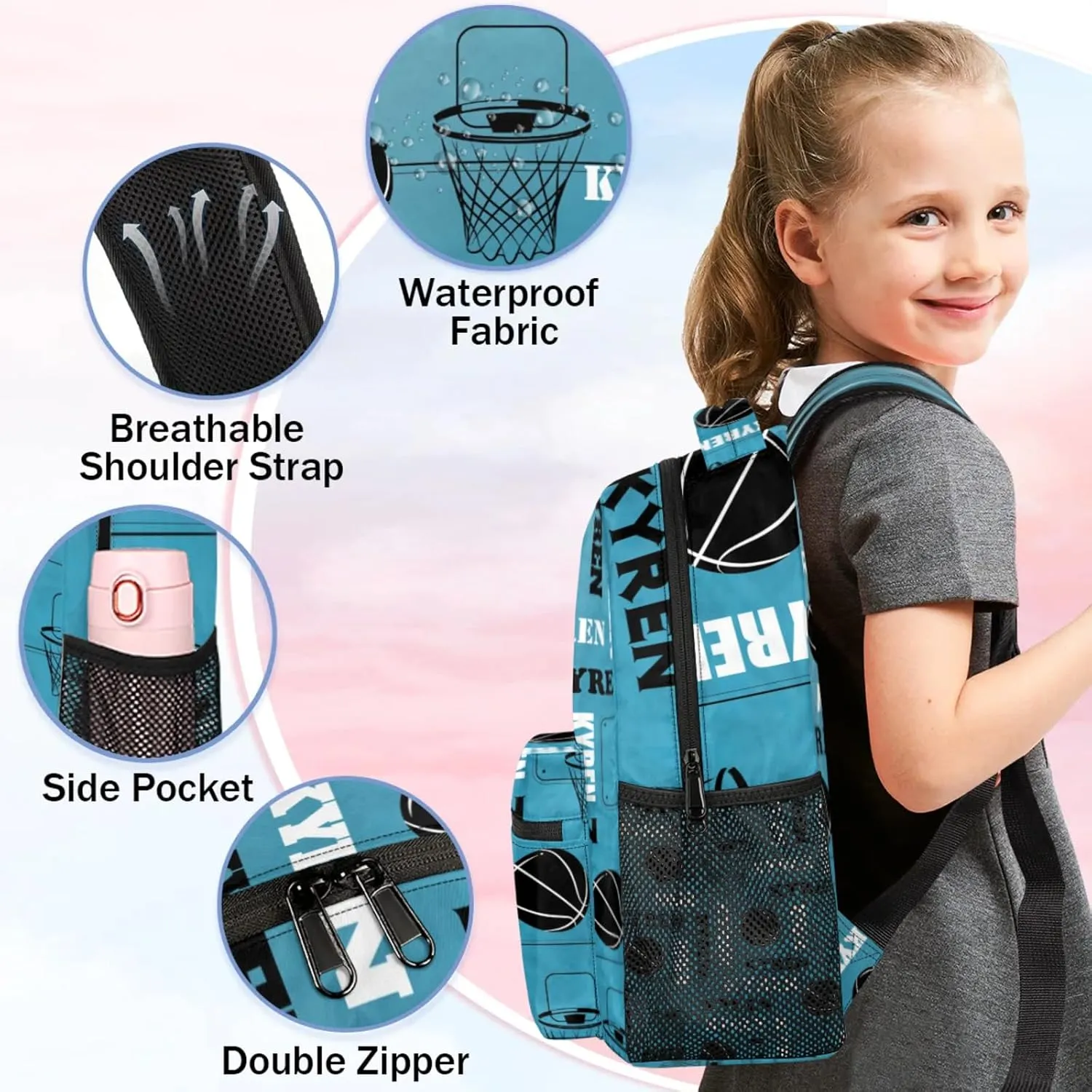 Personalized Basketball Backpack for Men Women, Custom Name Laptop Backpack, Customized Sports Bag Lightweight Daypack for Travel Camping, Dark Blue