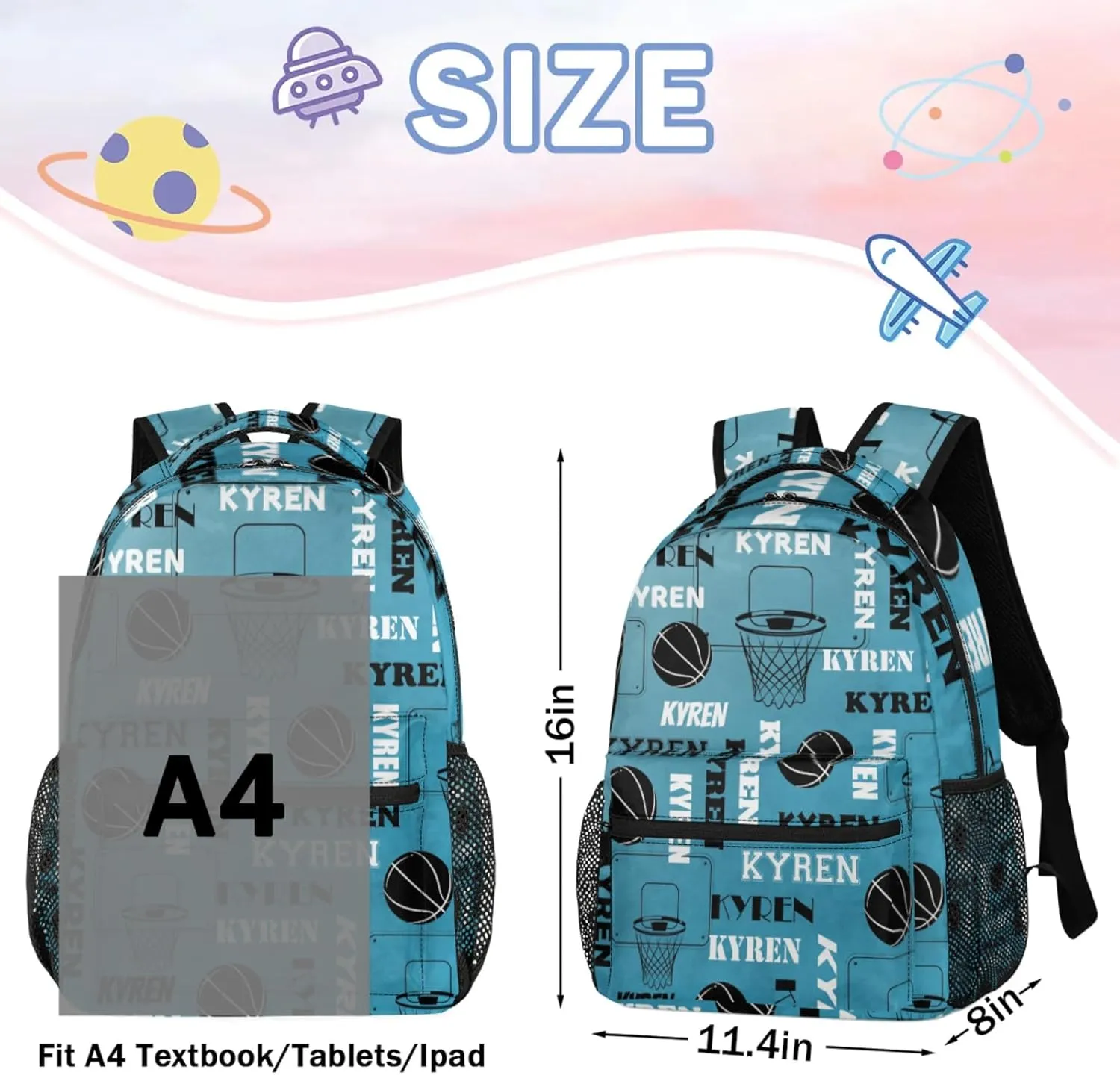 Personalized Basketball Backpack for Men Women, Custom Name Laptop Backpack, Customized Sports Bag Lightweight Daypack for Travel Camping, Dark Blue