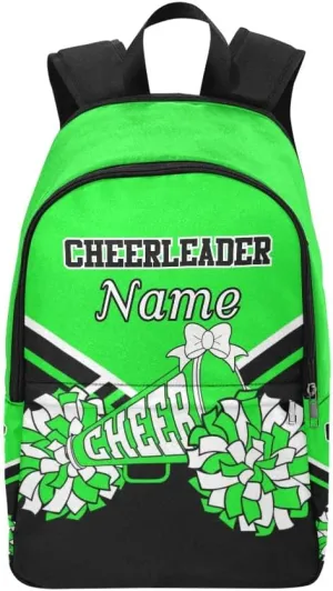 Personalized Black Green Cheer Cheerleader Backpack with Name Custom Travel Daypack Bag for Man Woman Gifts