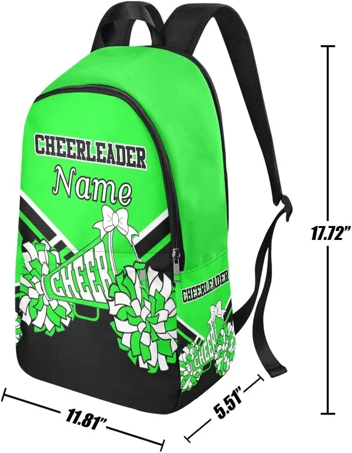 Personalized Black Green Cheer Cheerleader Backpack with Name Custom Travel Daypack Bag for Man Woman Gifts