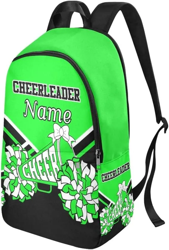 Personalized Black Green Cheer Cheerleader Backpack with Name Custom Travel Daypack Bag for Man Woman Gifts