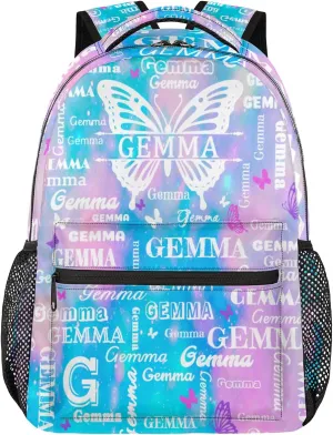 Personalized Butterfly Backpack with Name Large Customized Shoulder Bag Gifts for Women Men Waterproof Casual Daypack Laptop Bag 16in, Blue Pink Glitter