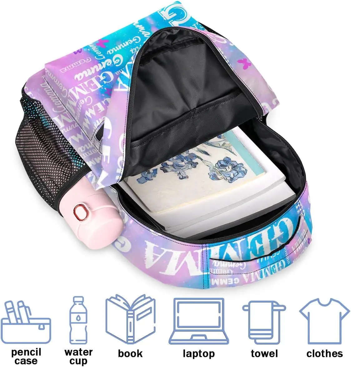 Personalized Butterfly Backpack with Name Large Customized Shoulder Bag Gifts for Women Men Waterproof Casual Daypack Laptop Bag 16in, Blue Pink Glitter