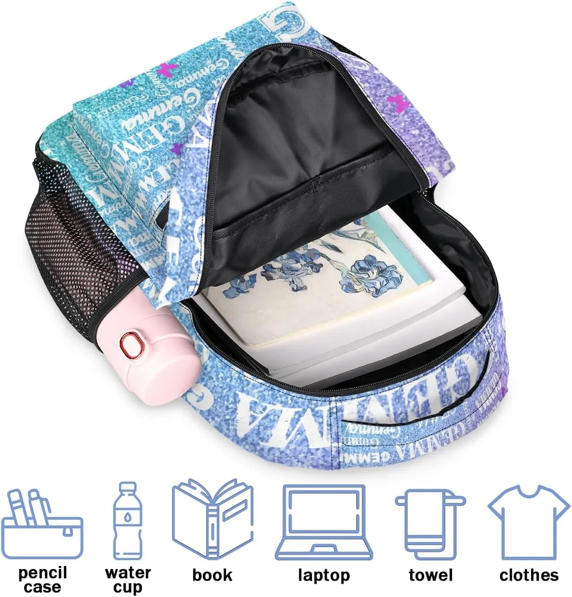 Personalized Butterfly Backpack with Name Large Customized Shoulder Bag Gifts for Women Men Waterproof Casual Daypack Laptop Bag 16in, Gradient Blue