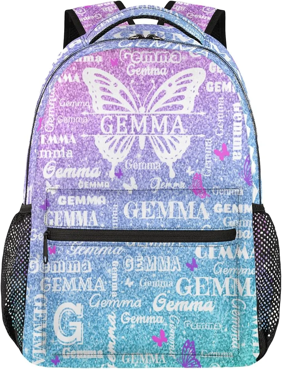 Personalized Butterfly Backpack with Name Large Customized Shoulder Bag Gifts for Women Men Waterproof Casual Daypack Laptop Bag 16in, Gradient Blue