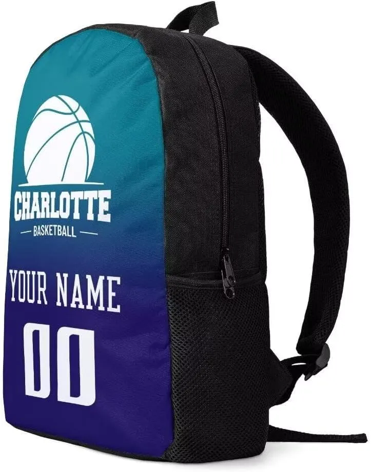 Personalized Charlotte Basketball Sports Backpack Custom City Fan Gift Shoulder Bag Add Name and Number Casual Bag