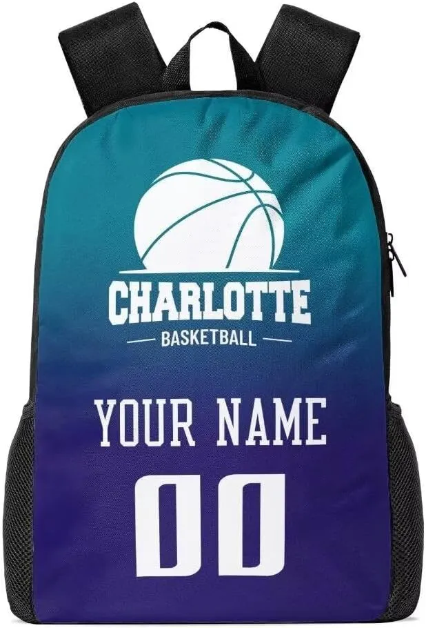 Personalized Charlotte Basketball Sports Backpack Custom City Fan Gift Shoulder Bag Add Name and Number Casual Bag
