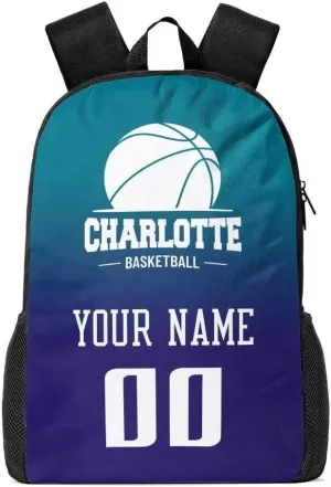 Personalized Charlotte Basketball Sports Backpack Custom City Fan Gift Shoulder Bag Add Name and Number Casual Bag