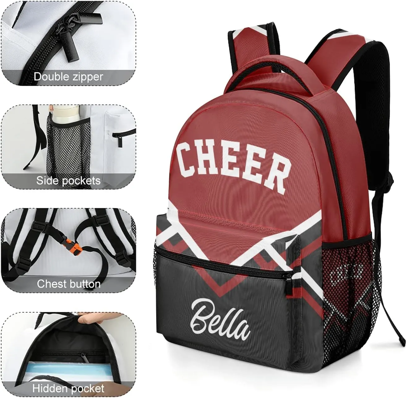 Personalized Cheerleaders Red Backpack with Name Waterproof Bag for Women Men Gift