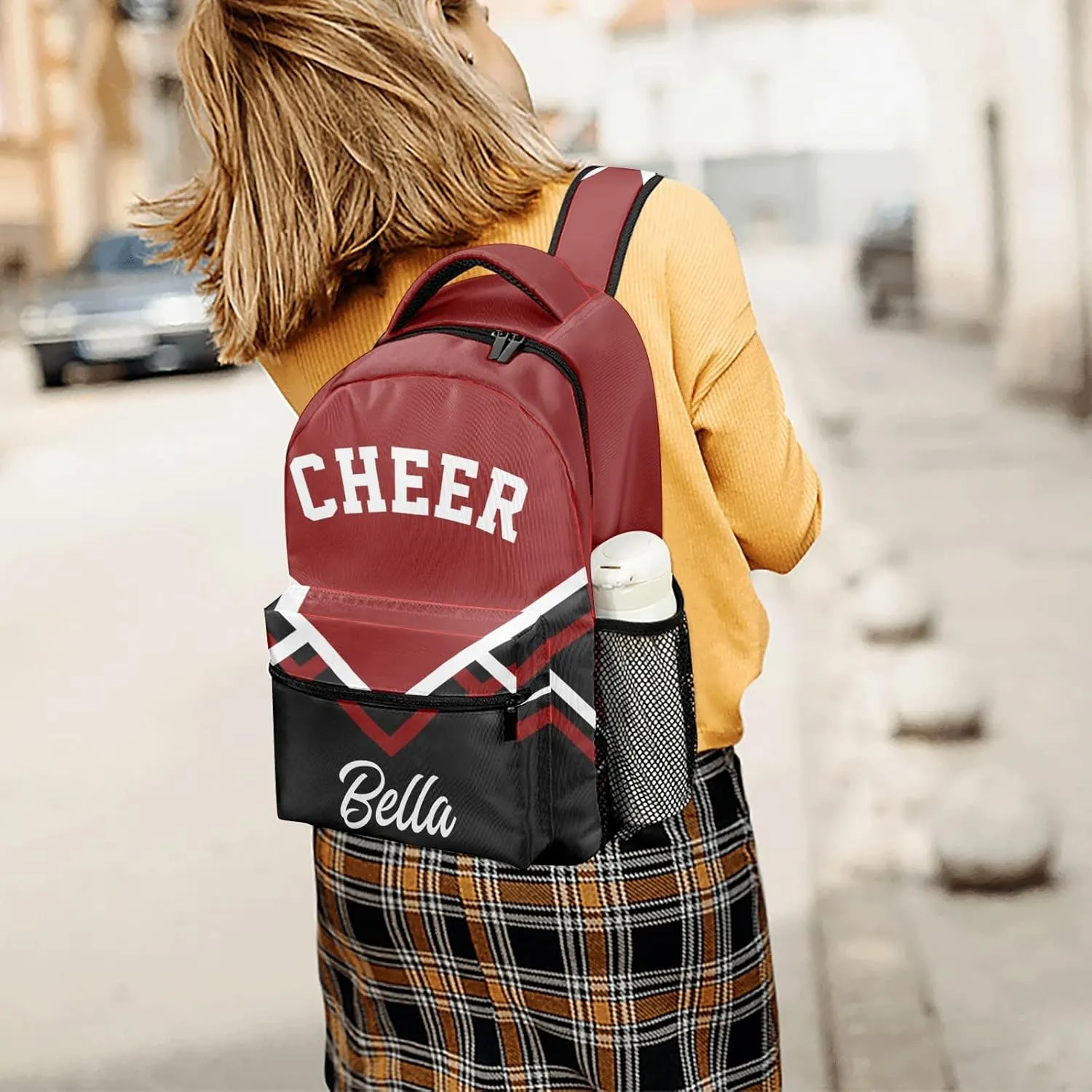 Personalized Cheerleaders Red Backpack with Name Waterproof Bag for Women Men Gift