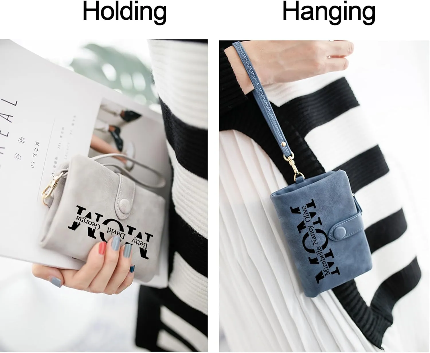 Personalized Gifts for Mom - Custom Womens Wallet with Names, Gifts for Mothers Day Mom Birthday - Customized Ladies Wristlet Wallet Coin Purse Bifold Cards Holder, Gray