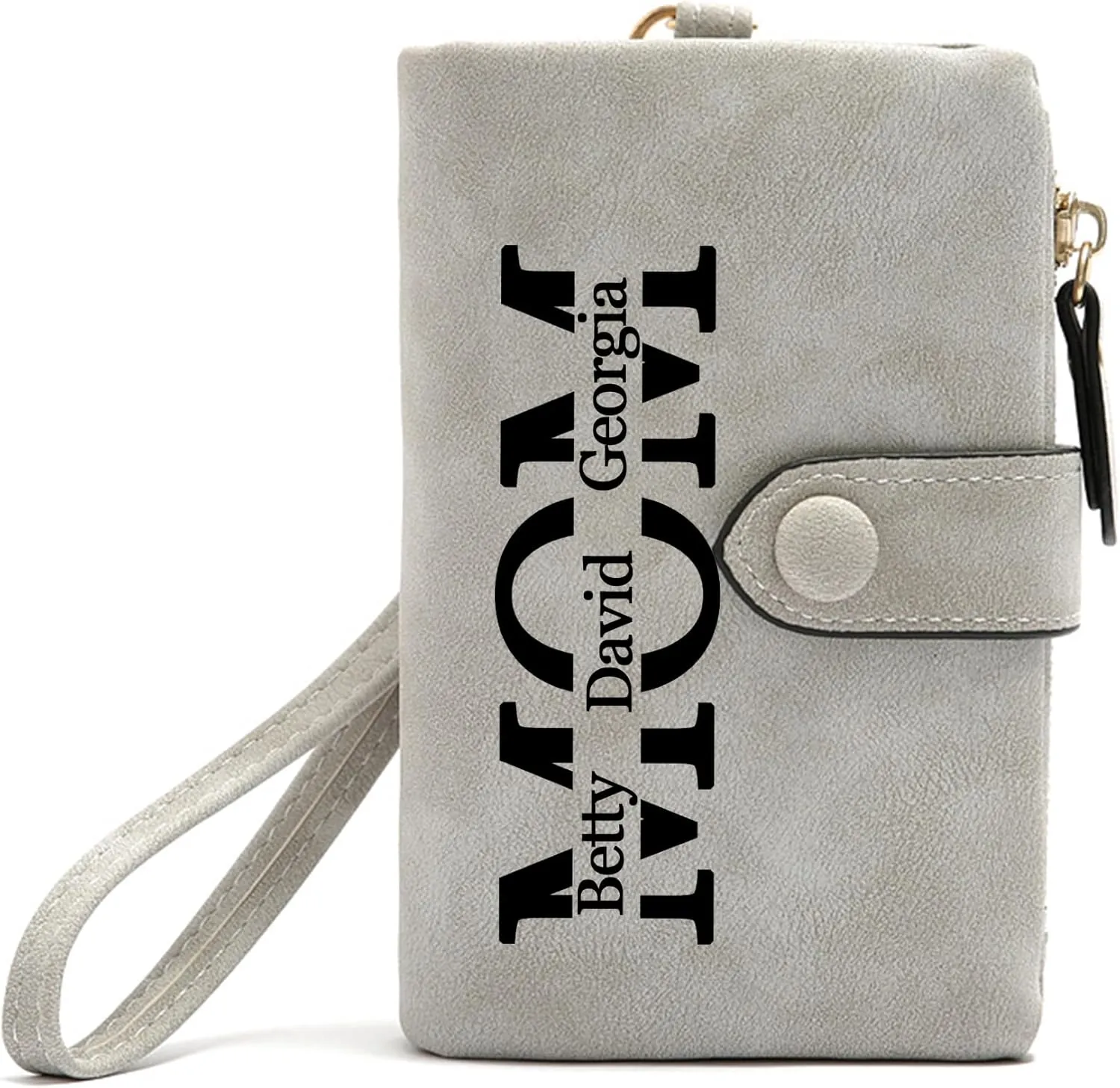 Personalized Gifts for Mom - Custom Womens Wallet with Names, Gifts for Mothers Day Mom Birthday - Customized Ladies Wristlet Wallet Coin Purse Bifold Cards Holder, Gray