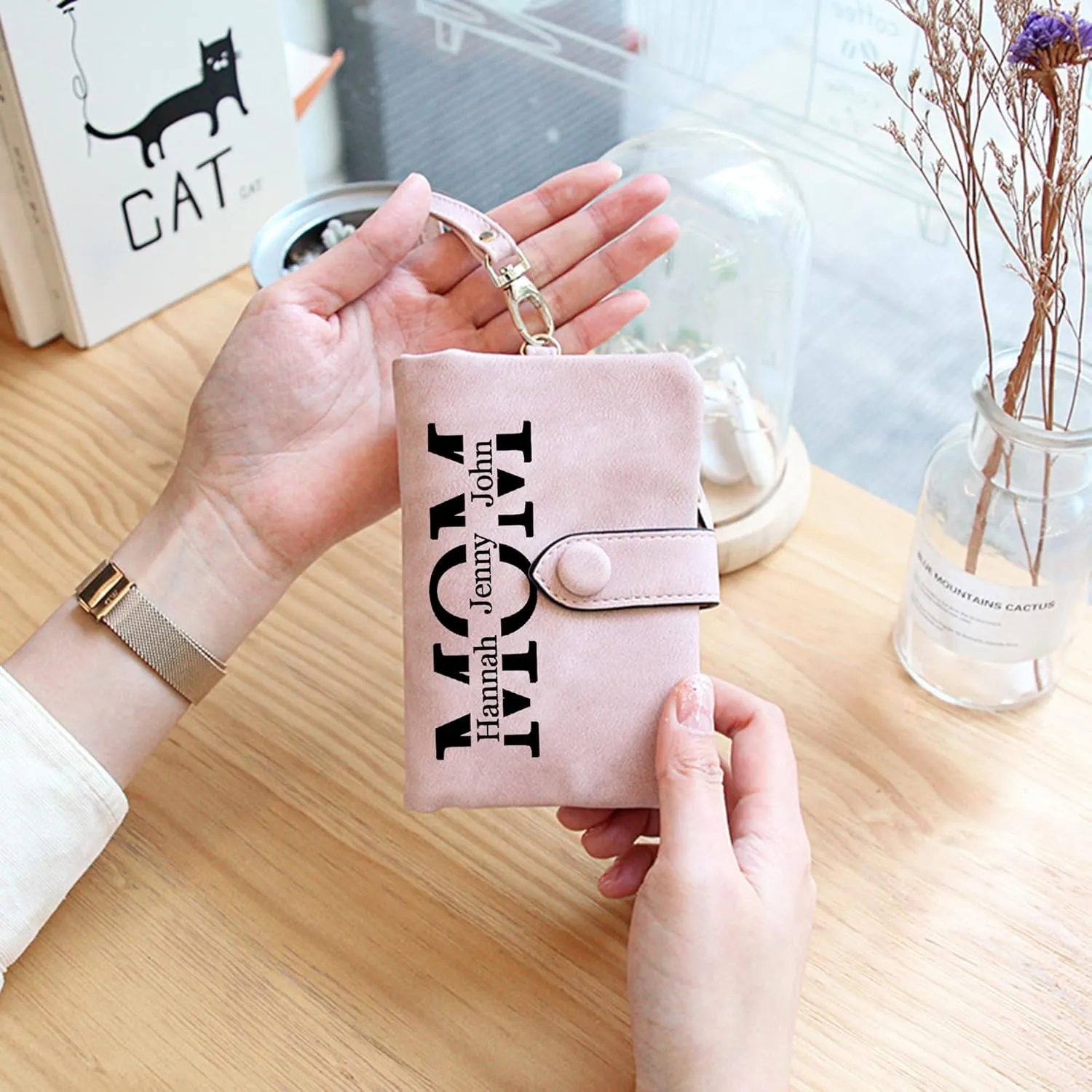 Personalized Gifts for Mom - Custom Womens Wallet with Names, Gifts for Mothers Day Mom Birthday - Customized Ladies Wristlet Wallet Coin Purse Bifold Cards Holder, Gray