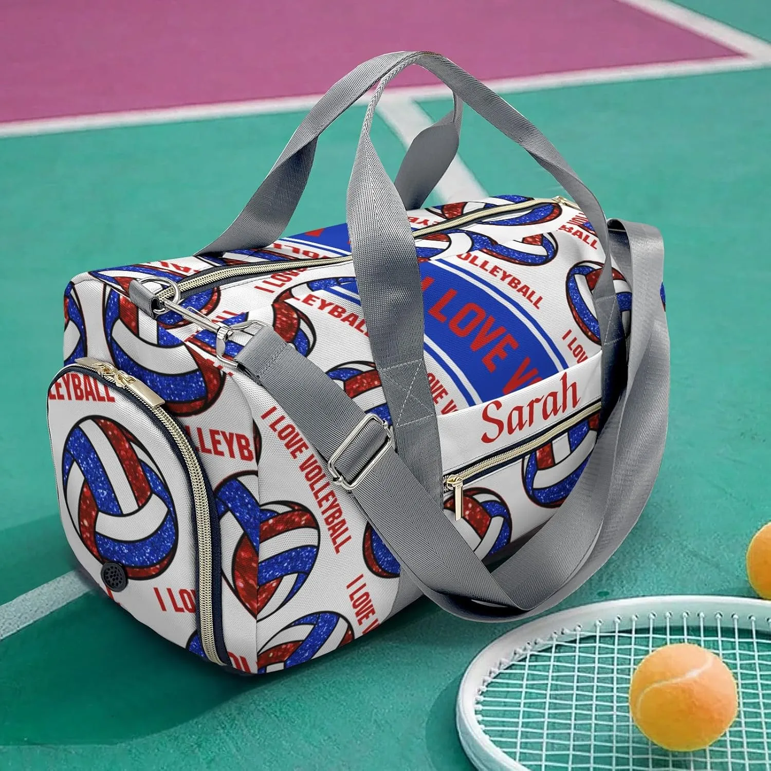 Personalized I Love Volleyball Custom Multi-functional Travel Bag, Unisex Portable Duffel Bag, Short Distance Travel Assistant