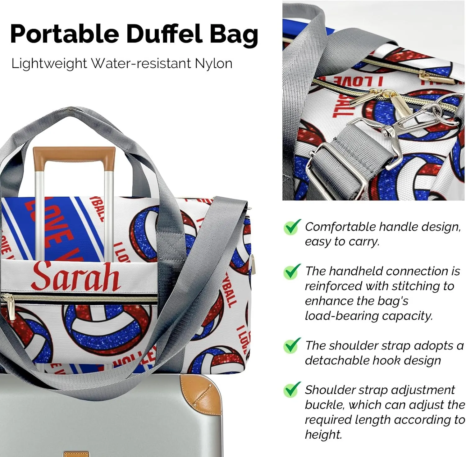Personalized I Love Volleyball Custom Multi-functional Travel Bag, Unisex Portable Duffel Bag, Short Distance Travel Assistant