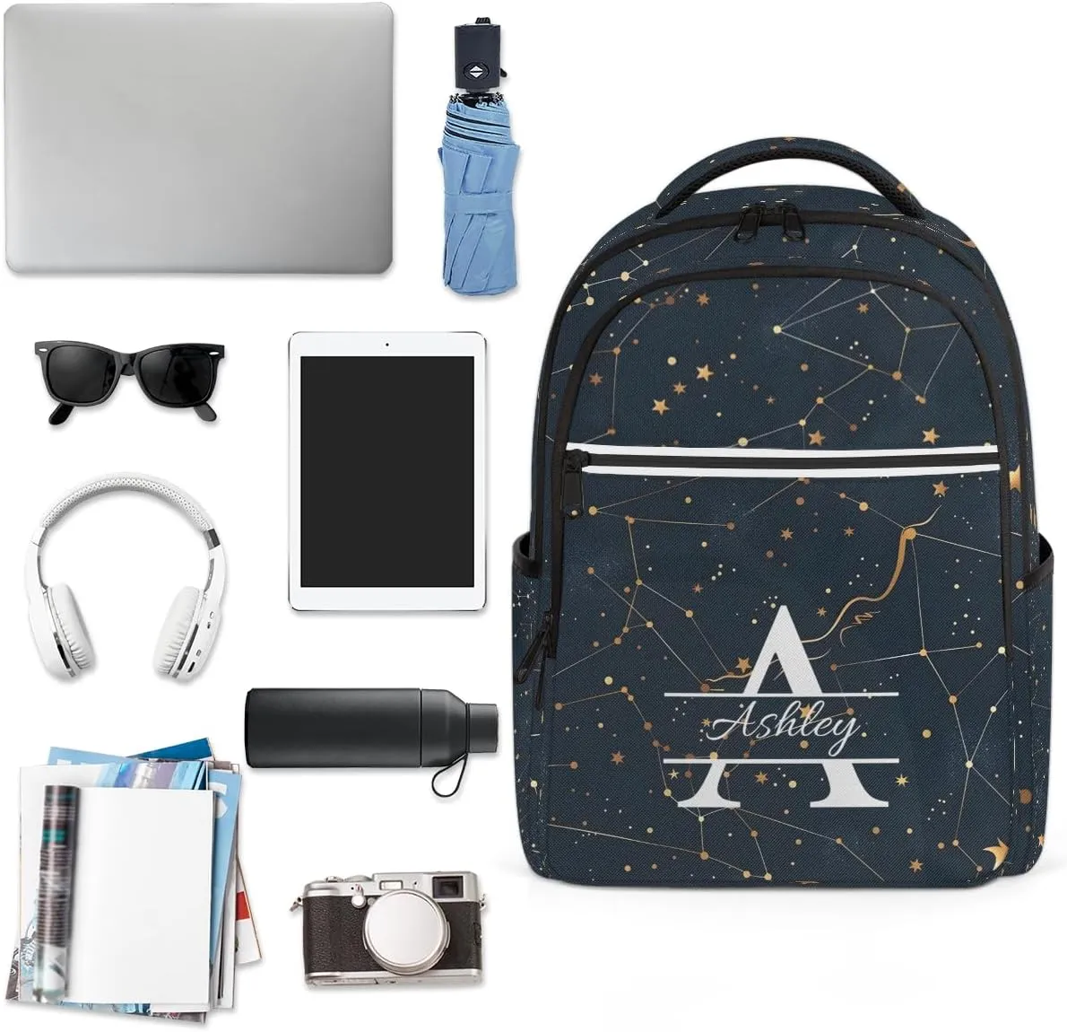 Personalized Laptop Backpack with Initial & Name Customized Shoulder Bag for Women Waterproof Travel Casual Daypack Gifts 16.1in, Cosmos Sky Galaxy Universe